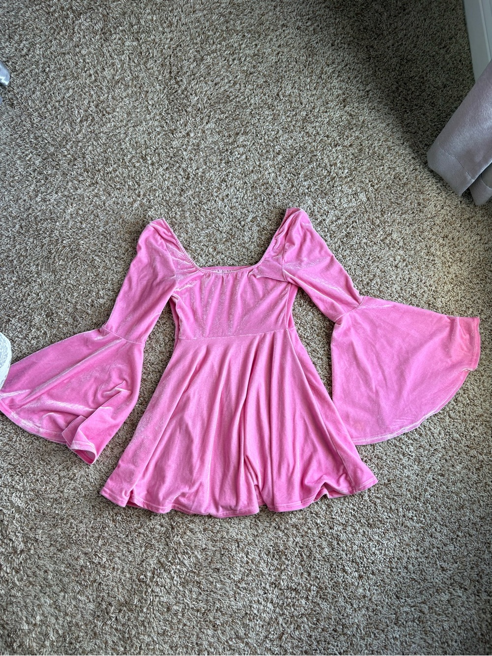 Sugar Thrillz Pink Velvet Bell Sleeve Skater  Dress - Picture 2 of 2